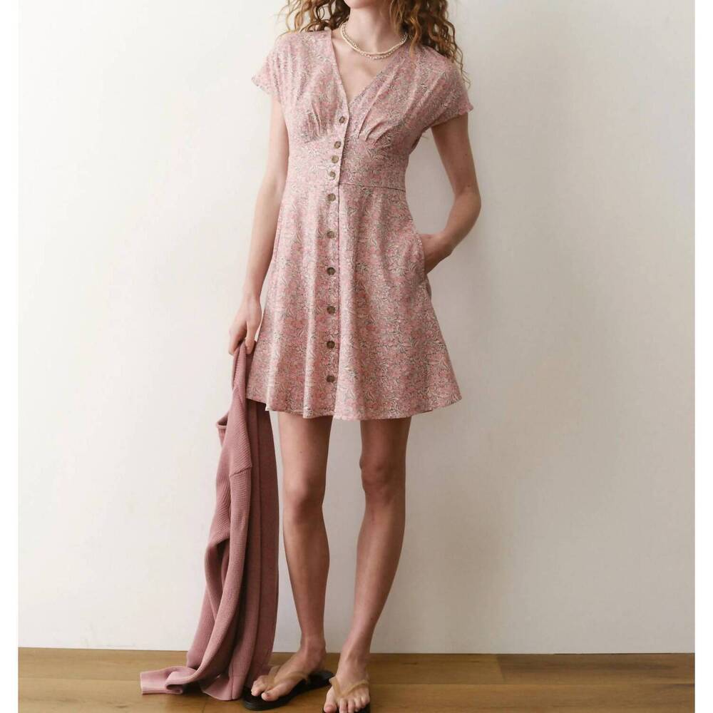 NEW MARINE LAYER camila mini dress in pink floral - Picture 6 of 7